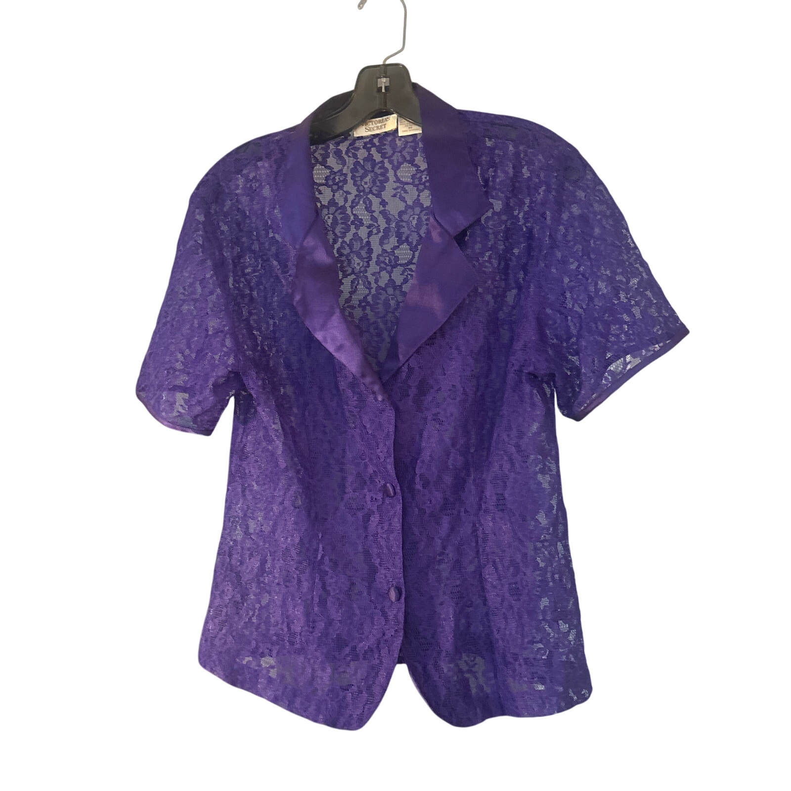 Victoriaâs Secret Y2k Purple Lace Button Up Top M Pajama Sexy Sheer Intimate